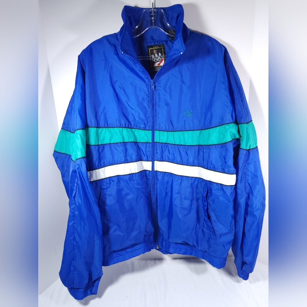 USA Olympics Apparel JC Penny Men's Lightweight Warm-up Jacket Size Large Blue